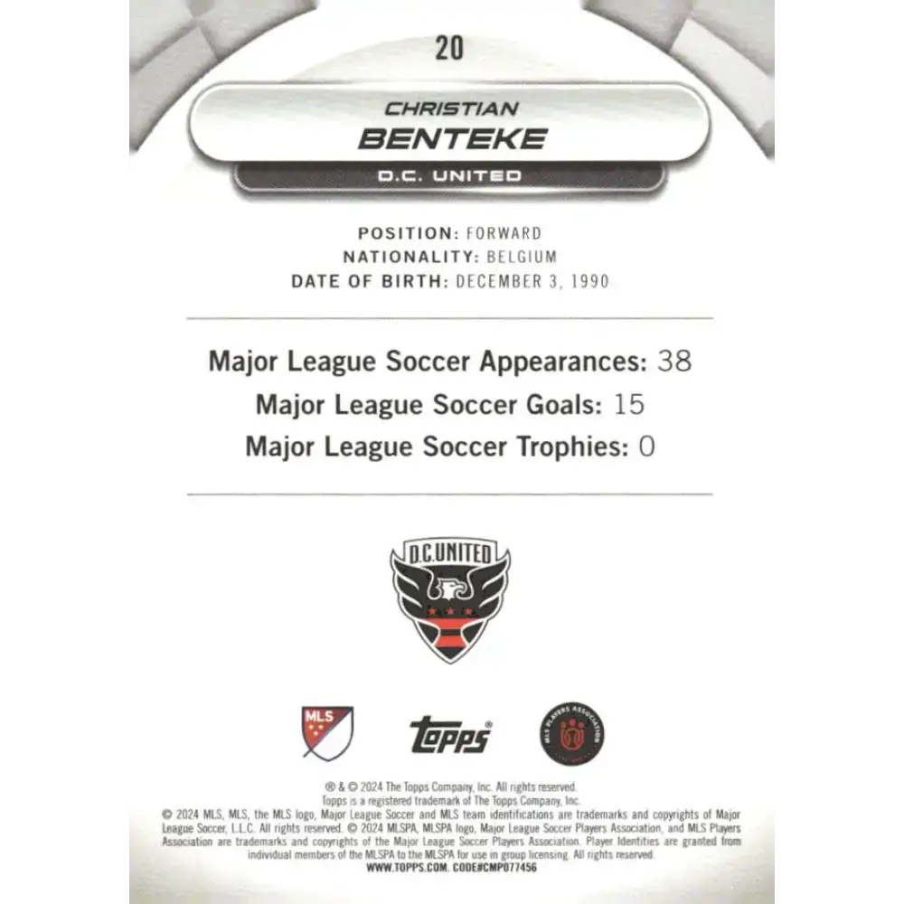 2024 Topps MLS Superstars #20 Christian Benteke NM-MT D.C. United Soccer Card - Soccer Card Single