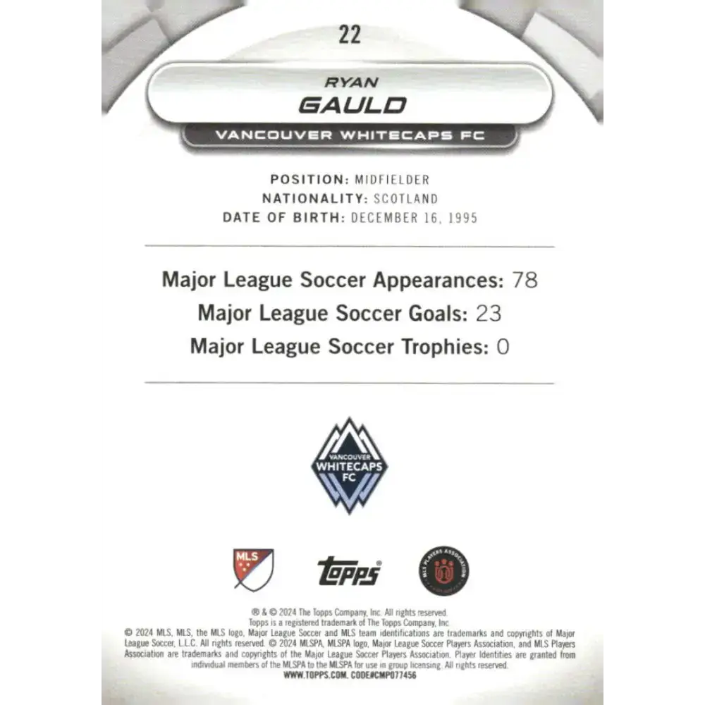 2024 Topps MLS Superstars #22 Ryan Gauld NM-MT Vancouver Whitecaps FC Soccer Card - Soccer Card Single