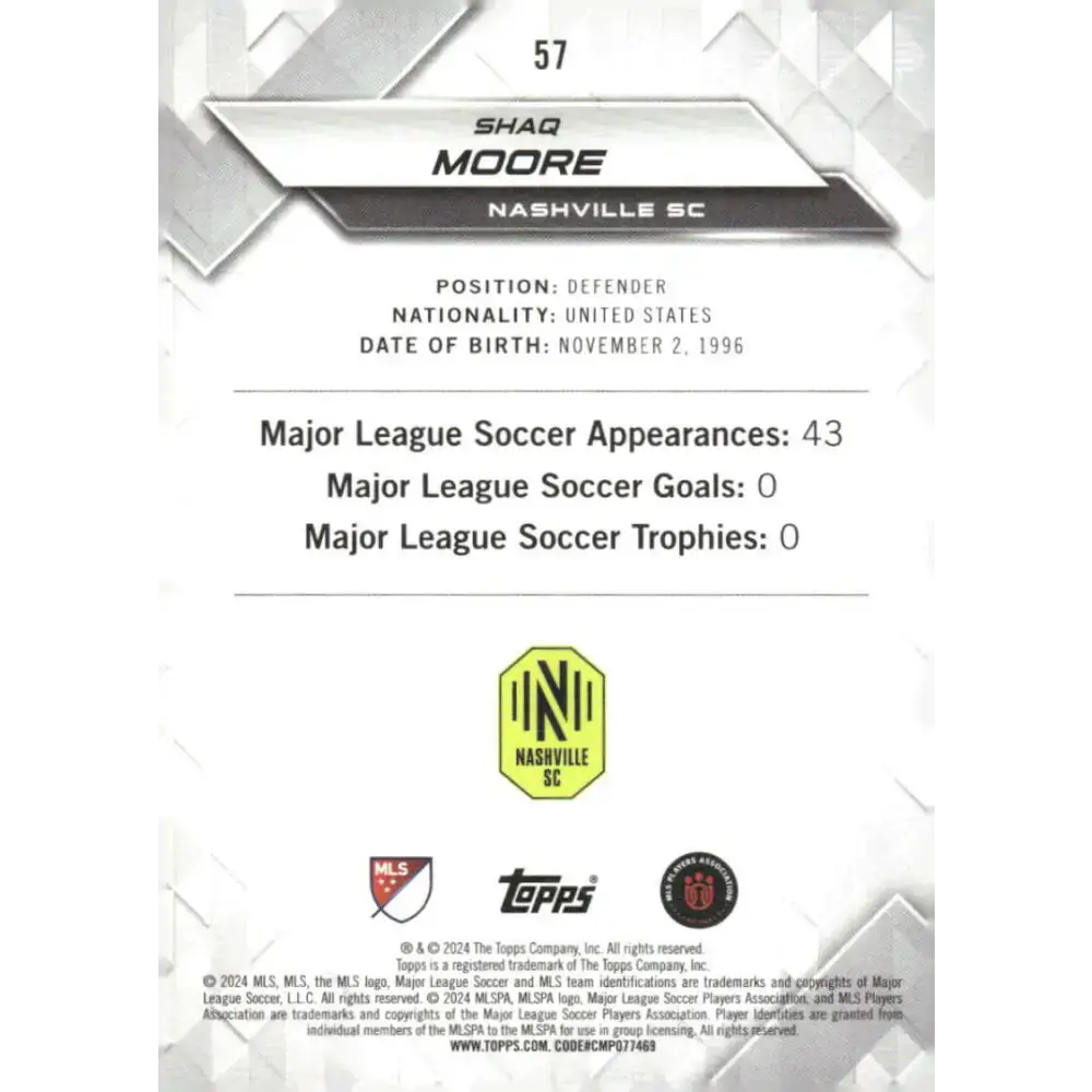 2024 Topps MLS Superstars #57 Shaq Moore NM-MT Nashville SC Soccer Card - Soccer Card Single