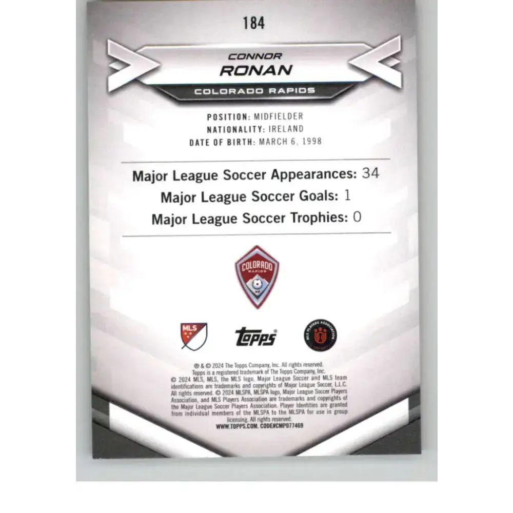 2024 Topps MLS Superstars Common Yellow #184 Connor Ronan NM-MT Colorado Rapids Soccer Card - Soccer Card Single