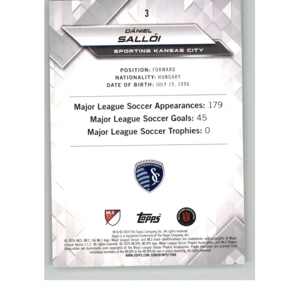 2024 Topps MLS Superstars Common Yellow #3 Daniel Salloi NM-MT Sporting Kansas City Soccer Card - Soccer Card Single