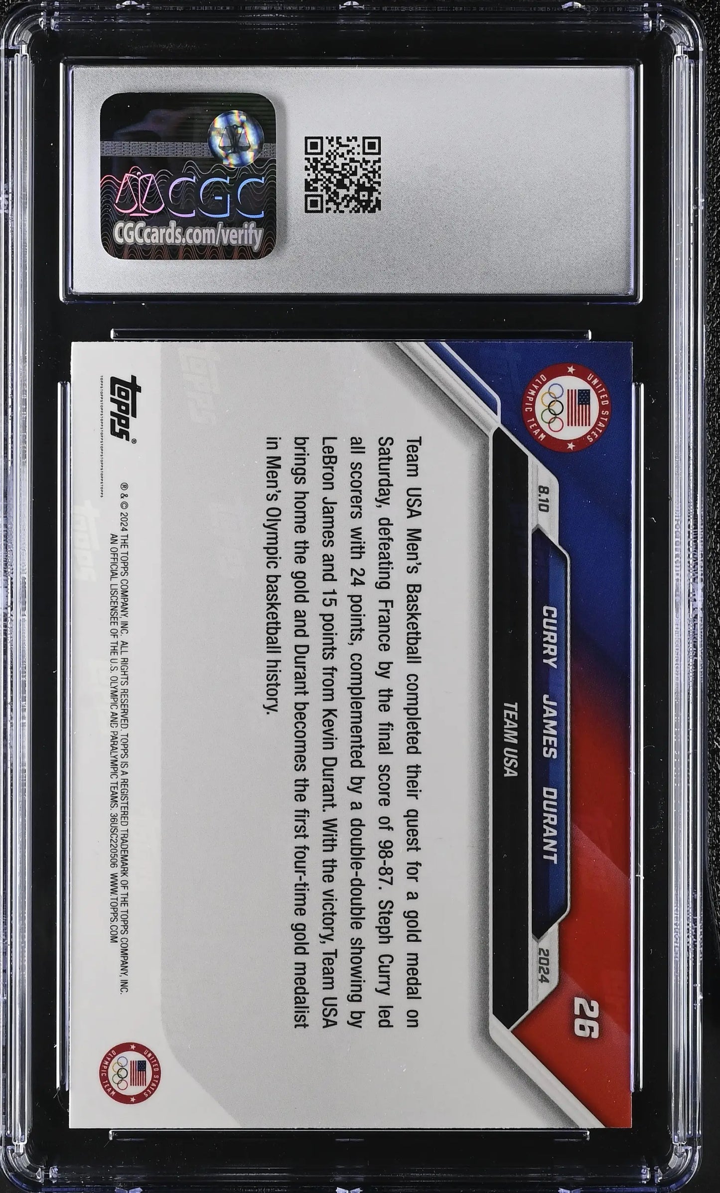 2024 Topps Now Olympic Games Card 26 Curry James Durant CGC 9 Mint - Sports Cards - Basketball Single