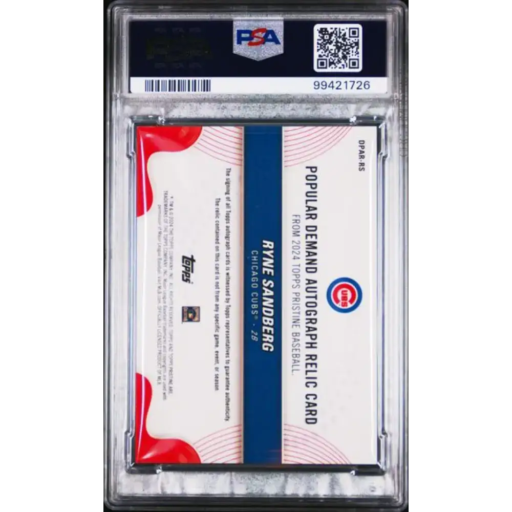 2024 Topps Pristine Gold #RS Ryne Sandberg PSA 9 MINT MEM Auto 7/50 Chicago Cubs Baseball Card - Baseball Card Single