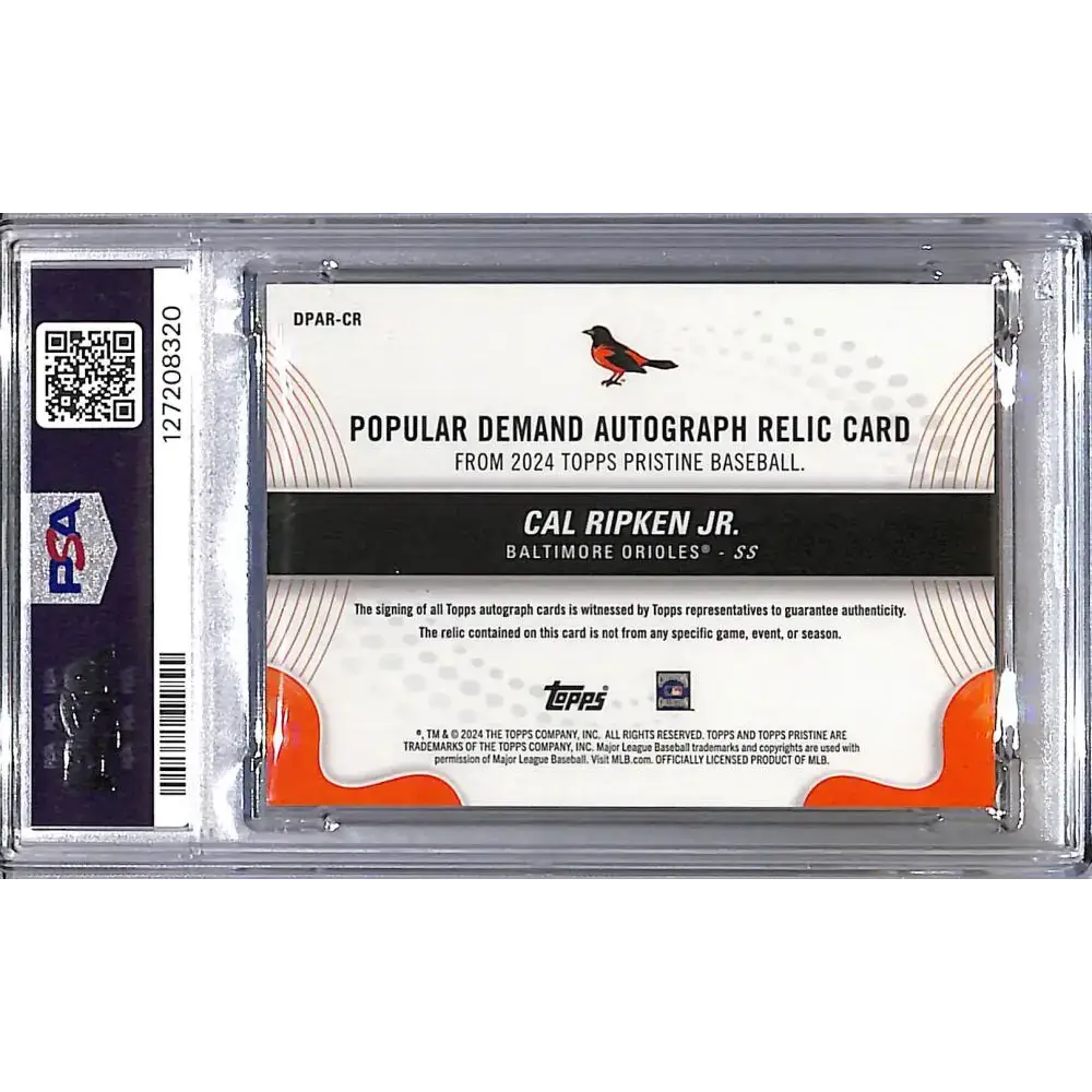 2024 Topps Pristine Popular Demand Pink #DPAR-CR Cal Ripken Jr. PSA 8 NM-MT MEM Auto 12/15 Baltimore Orioles - Baseball
