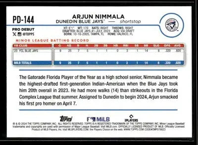 2024 Topps Pro Debut Arjun Nimmala #PD-144 Dunedin Blue Jays
