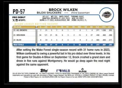 2024 Topps Pro Debut Brock Wilken #PD-57 Biloxi Shuckers
