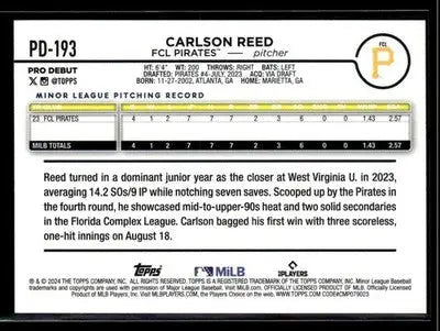 2024 Topps Pro Debut Carlson Reed #PD-193 FCL Pirates