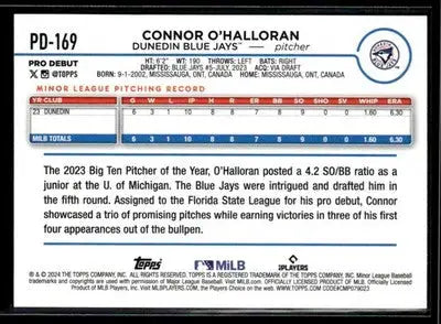 2024 Topps Pro Debut Connor O’Halloran #PD-169 Dunedin Blue Jays