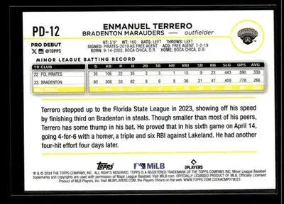 2024 Topps Pro Debut Enmanuel Terrero #PD-12 Bradenton Marauders