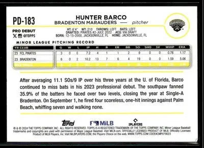 2024 Topps Pro Debut Hunter Barco #PD-183 Bradenton Marauders