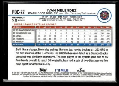 2024 Topps Pro Debut Ivan Melendez #PDC-22 Chrome Amarillo Sod Poodles