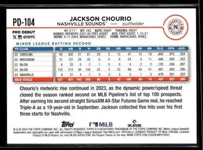 2024 Topps Pro Debut Jackson Chourio #PD-104 Nashville Sounds