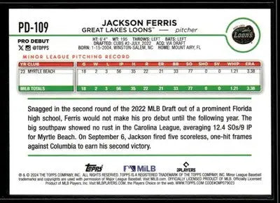 2024 Topps Pro Debut Jackson Ferris #PD-109 Great Lakes Loons