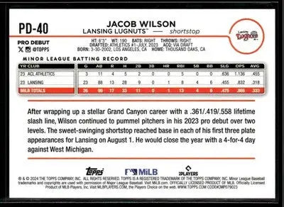 2024 Topps Pro Debut Jacob Wilson #PD-40 Lansing Lugnuts