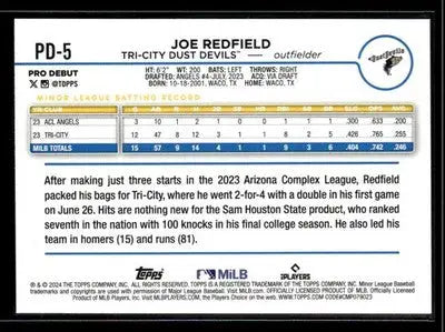 2024 Topps Pro Debut Joe Redfield #PD-5 Tri-City Dust Devils