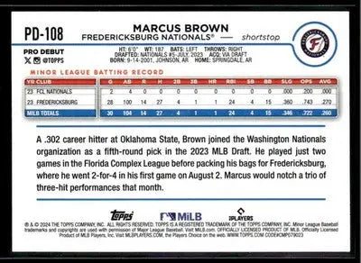 2024 Topps Pro Debut Marcus Brown #PD-108 Fredericksburg Nationals