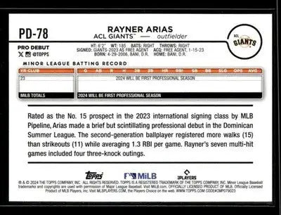 2024 Topps Pro Debut Rayner Arias #PD-78 ACL Giants