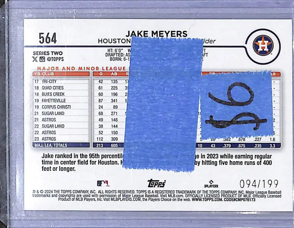 2024 Topps Red #564 Jake Meyers NM-MT 94/199 Houston Astros