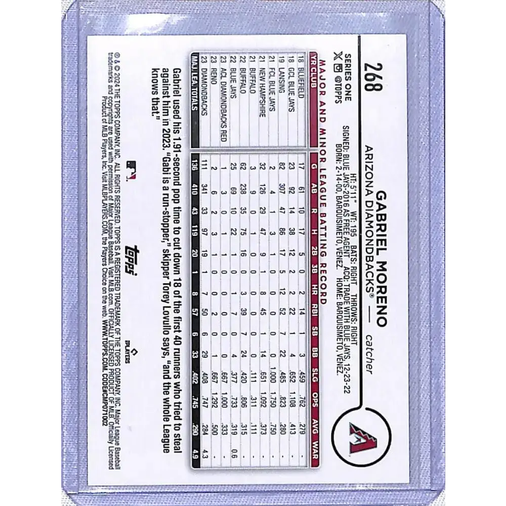 2024 Topps Series One Future Stars #268 Gabriel Moreno NM-MT Arizona Diamondbacks - Baseball Card Single