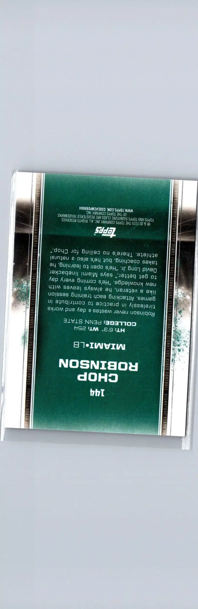 Football trading card of Chop Robinson from 2024 Topps Signature Class series