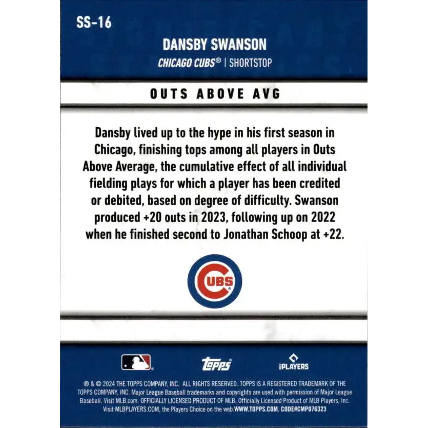 2024 Topps Significant Statistics #SS-16 Dansby Swanson NM-MT Chicago Cubs Baseball Card - Baseball Card Single