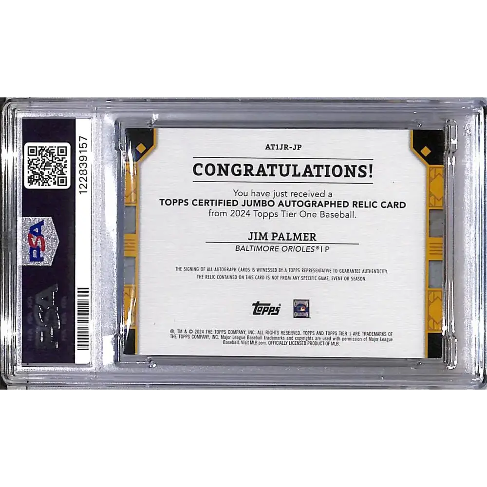 2024 Topps Tier One Jumbo Green #AT1JR-JP Jim Palmer PSA 8 NM-MT MEM Auto 10/49 Baltimore Orioles - Baseball Card Single