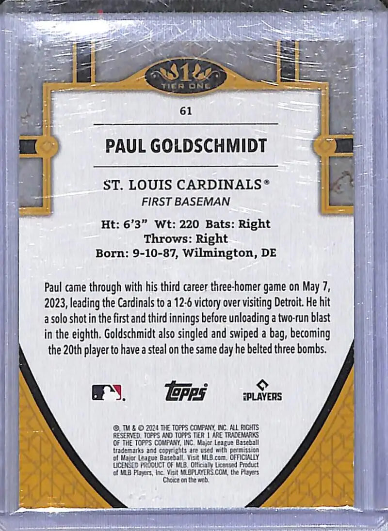 2024 Topps Tier One Purple #61 Paul Goldschmidt NM-MT 16/75 St. Louis Cardinals - Baseball Card Single