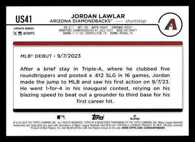 2024 Topps Update #US41 Jordan Lawlar - Baseball Card Single