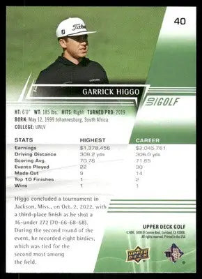 2024 Upper Deck Golf Garrick Higgo #40 Golf - Golf Card Single