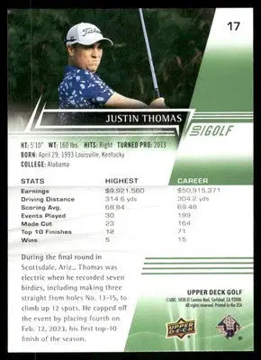 2024 Upper Deck Golf Justin Thomas #17 Golf - Golf Card Single