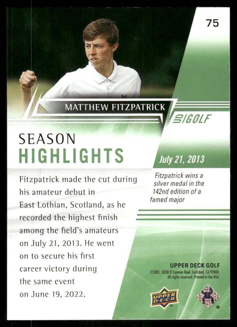 2024 Upper Deck Golf Matthew Fitzpatrick #75 Golf - Golf Card Single