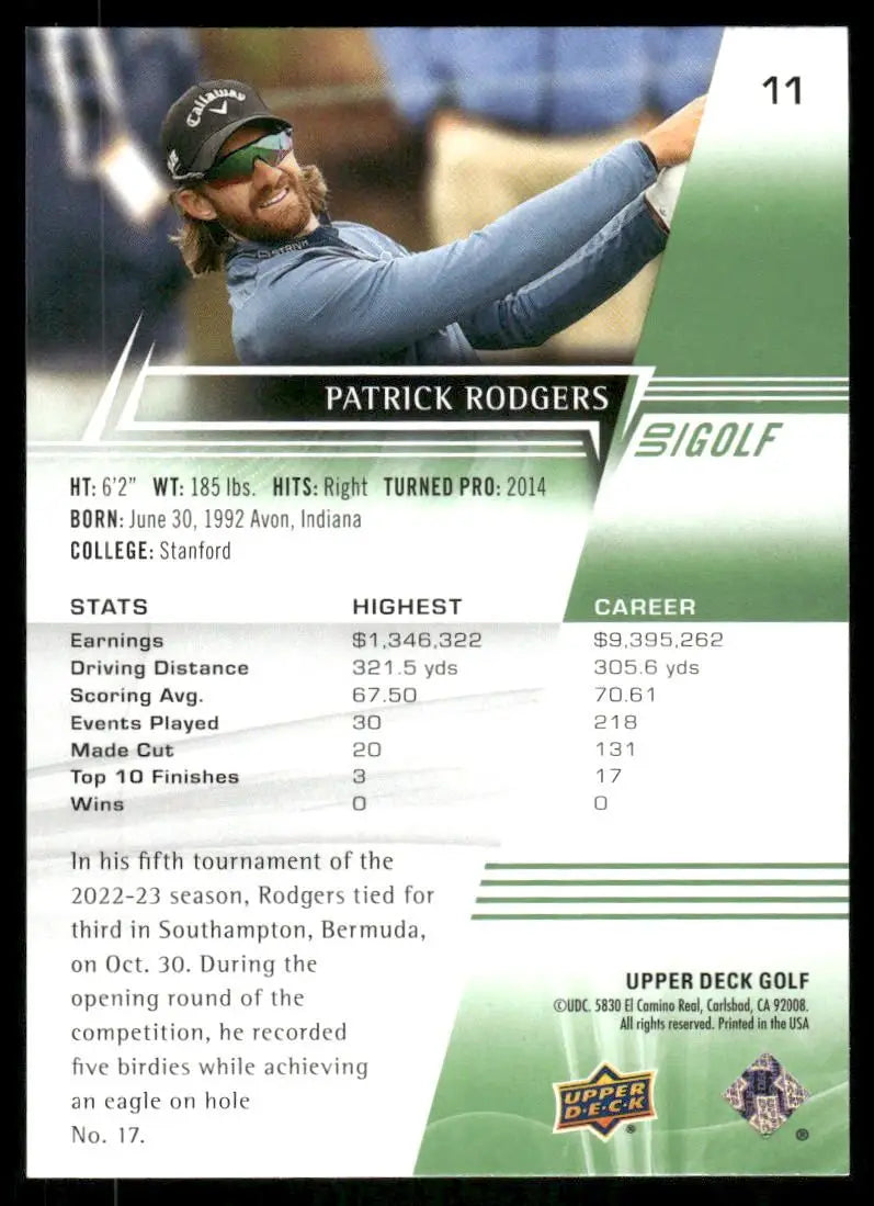 2024 Upper Deck Golf Patrick Rodgers #11 Golf - Golf Card Single