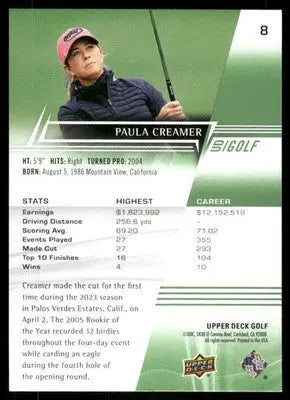 2024 Upper Deck Golf Paula Creamer #8 Golf - Golf Card Single