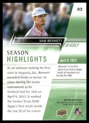 2024 Upper Deck Golf Sam Bennett #93 Golf - Golf Card Single