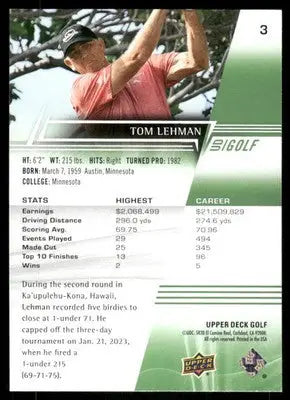 2024 Upper Deck Golf Tom Lehman #3 Golf - Golf Card Single