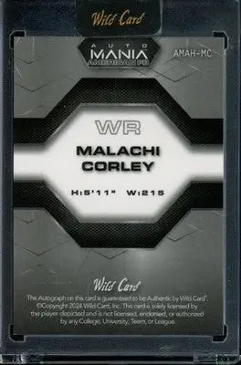 2024 Wild Card Auto Mania American FB Malachi Corley #AMAH-MC 1/1 Autograph - Football Card Single