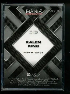 2024 Wild Card AutoMania American FB Kalen King #AMASQ-KK 2/2 Football - Football Card Single