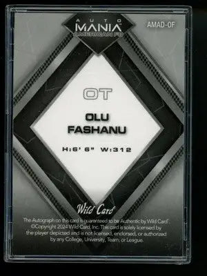 2024 Wild Card AutoMania American FB Olu Fashanu #AMAD-OF 1/5 Football - Football Card Single