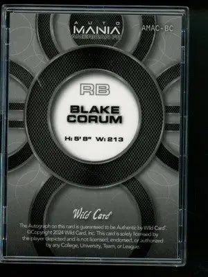 2024 Wild Card Mania American Football Blake Corum #AMAC-BC 6/10 Football - Football Card Single