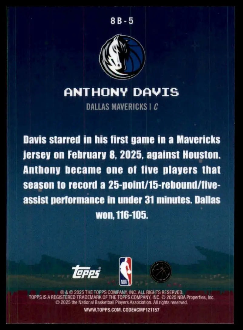 2025-26 8 Bit Ballers Anthony Davis #8B-5 Dallas Mavericks Basketball Card NBA - Basketball Card Single