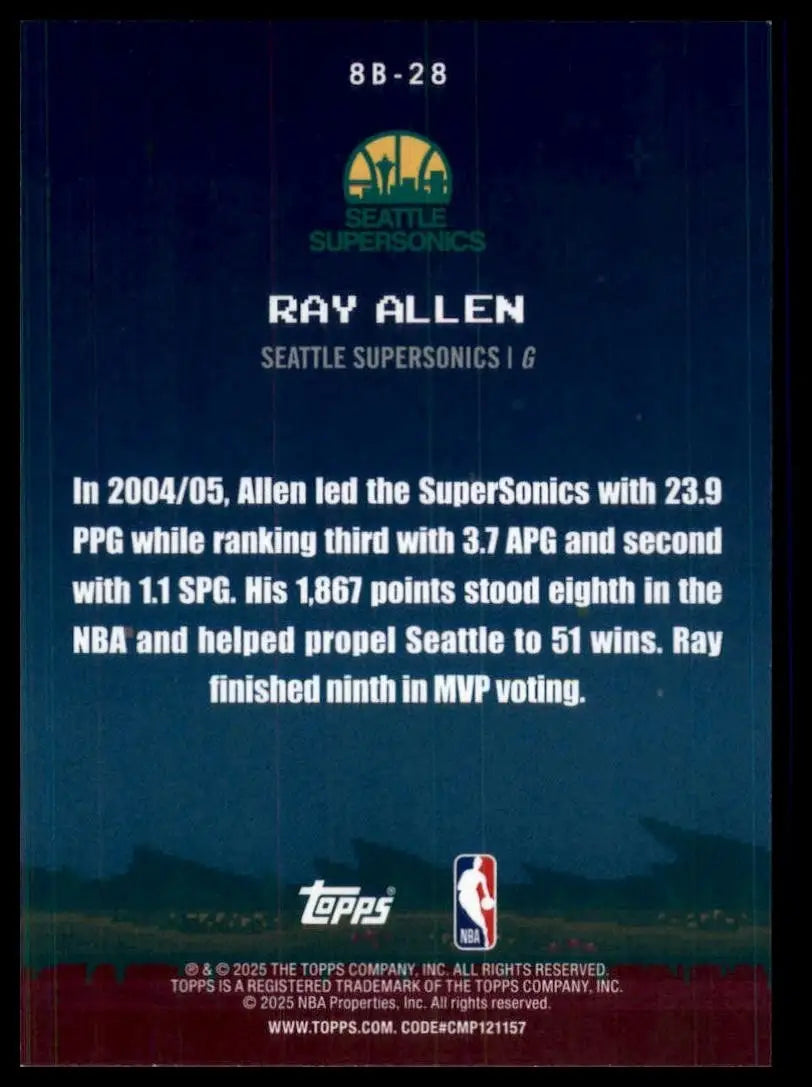2025-26 8 Bit Ballers Ray Allen #8B-28 Seattle Supersonics Basketball Card NBA - Basketball Card Single