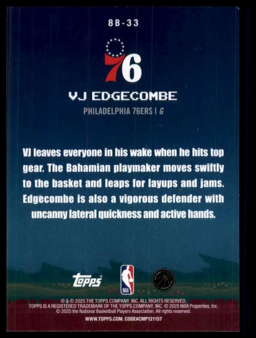 2025-26 8 Bit Ballers VJ Edgecombe Rookie #8B-33 Philadelphia 76ers Basketball - Basketball Card Single
