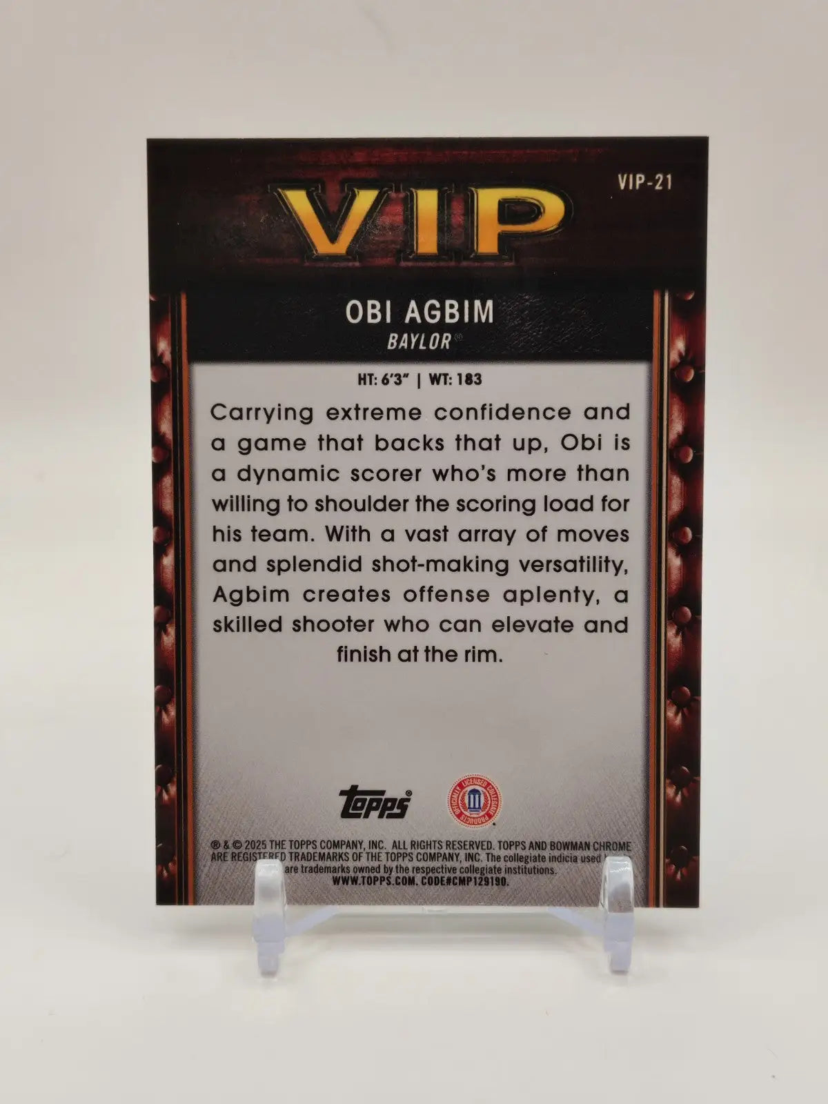 2025-26 Bowman Chrome U Obi Agbim VIP-21 Very Important Prospects - Basketball Card Single