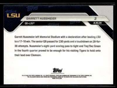 2025-26 Bowman U Now Garrett Nussmeier #3 LSU Tigers