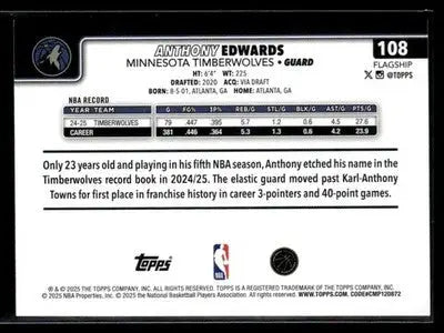 2025-26 Topps #108 Anthony Edwards - Basketball Card Single