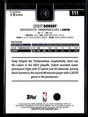 2025-26 Topps #111 Rudy Gobert - Basketball Card Single