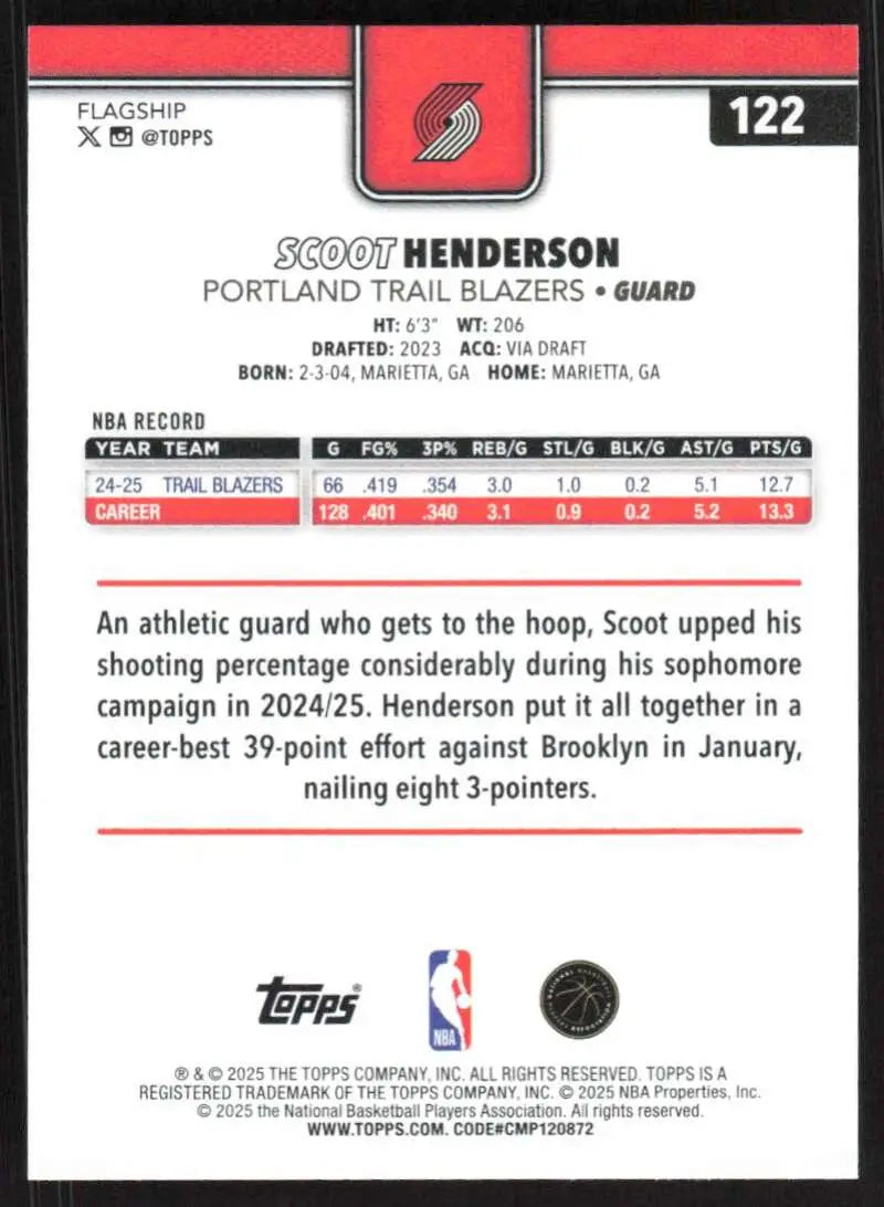 2025-26 Topps #122 Scoot Henderson NM-MT Portland Trail Blazers Basketball Card - Basketball Card Single