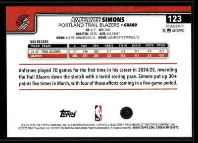 2025-26 Topps #123 Anfernee Simons - Basketball Card Single