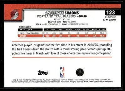 2025-26 Topps #123 Anfernee Simons Sandglitter - Basketball Card Single
