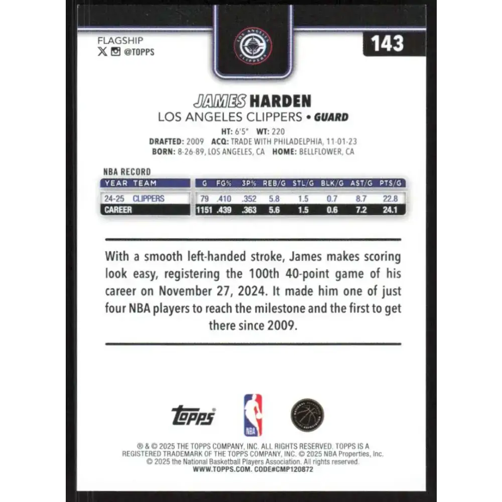 2025-26 Topps #143 James Harden NM-MT Los Angeles Clippers Basketball Card - Basketball Card Single